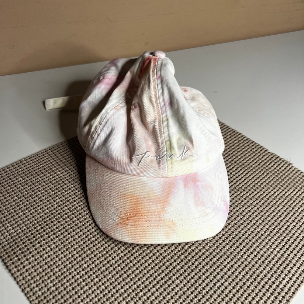Victorias Secret PINK Tie Dye Baseball Cap Pastel Pink Orange Adjustable Hat